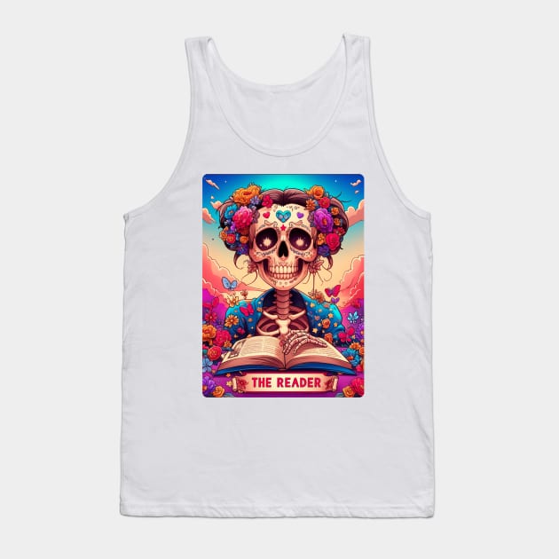 "The Reader" Tarot Card Skeleton Reading Tank Top by FlawlessSeams